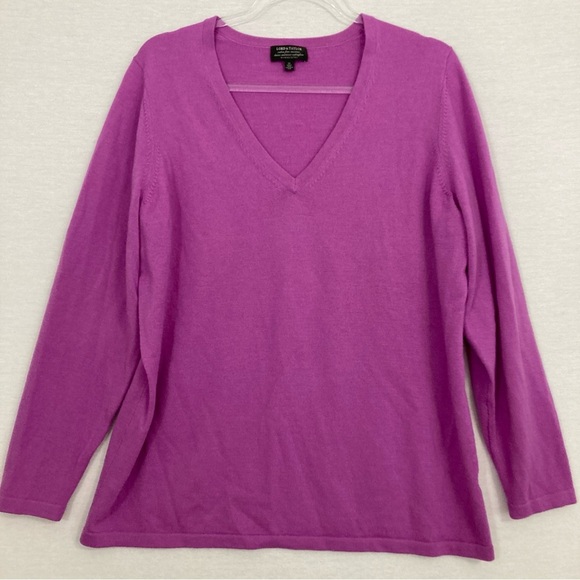 Lord & Taylor Pink Purple V Neck Extra Fine Merino Wool Light Sweater size 0X - Picture 1 of 10